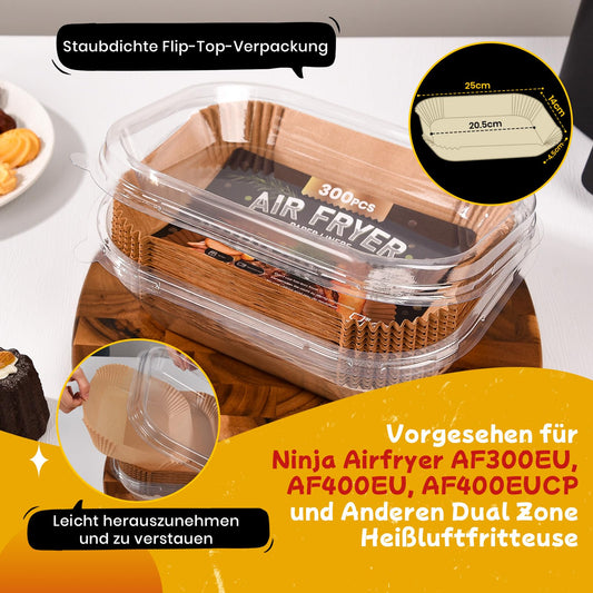 300 pieces of parchment paper for air fryer with dual chamber, 20.5x14CM Airfryer parchment paper for Ninja Dual Zone/Double Stack, compatible with Ninja AF300EU, AF400EU, AF400EUCP and other Dual Zone Air Fryers.