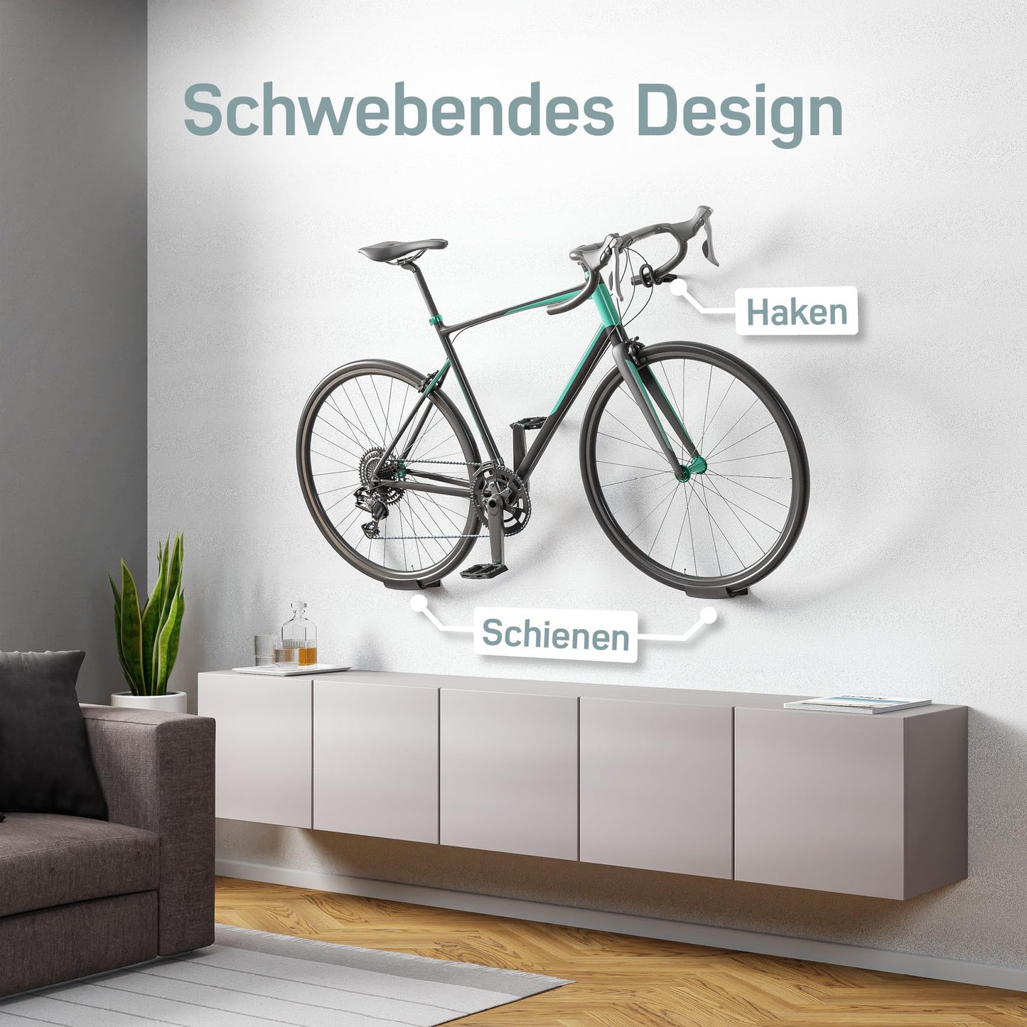 Borrow bike wall mount - road bike holder - frame and bike friendly up to 18 kg, minimalist - road bike wall mount horizontal