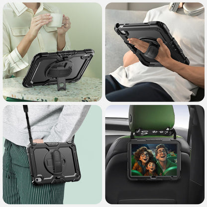 SEYMAC Case for iPad (A16) 11th/10th Generation 11/10.9 inch 2025/2022, Shockproof iPad 11th Generation Case with Screen Protector, 360° Rotatable Stand/Hand Strap, Shoulder Strap, Pencil Holder, Black