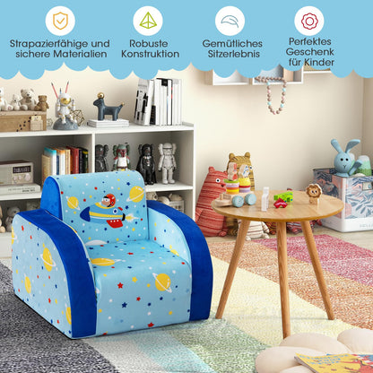 COSTWAY 3 in 1 Kids Sofa Foldable, Upholstered Velvet Children's Armchair, Kids Sleeper Sofa with Removable Protective Cover, Kids Couch for Children up to 5 Years (Spaceship)