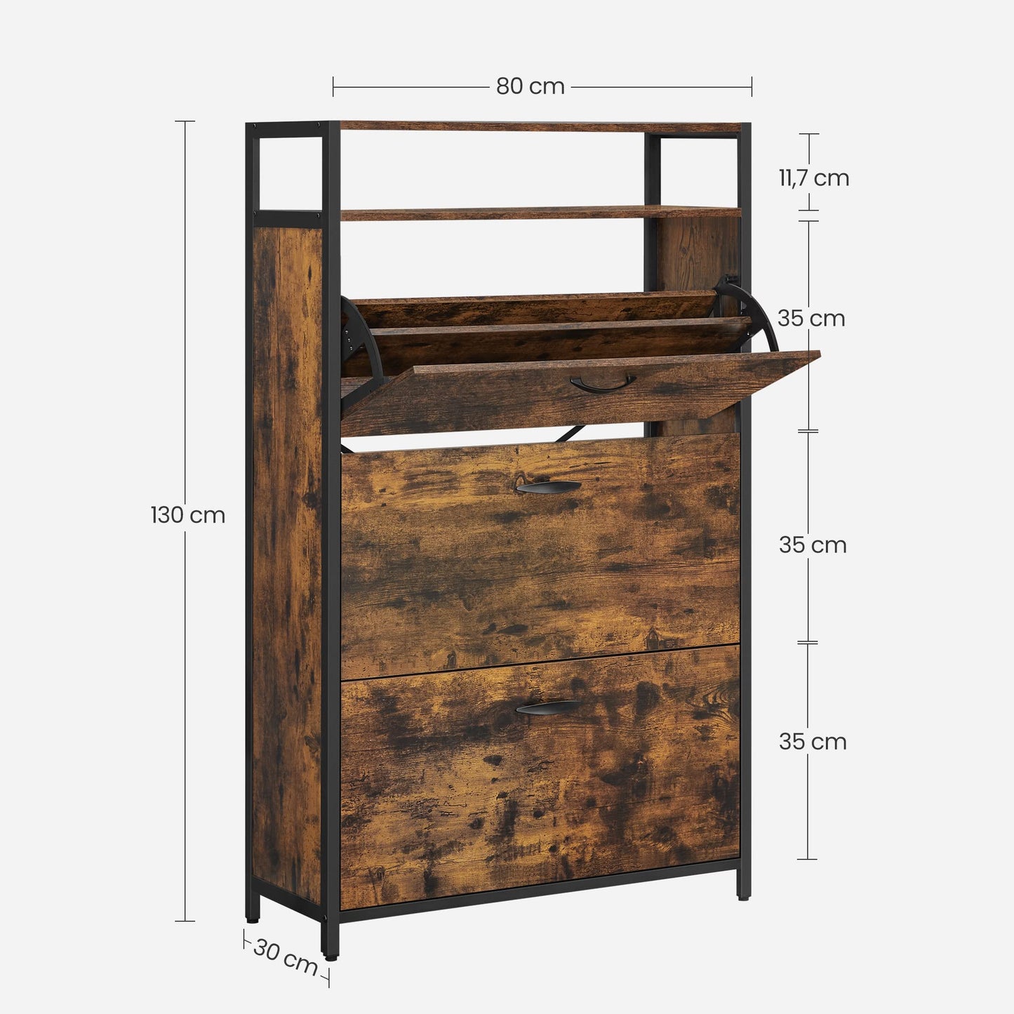 VASAGLE Shoe Cabinet, Slim Shoe Rack, Shoe Cupboard with 3 Flaps, for 15-24 Pairs of Shoes, Space-saving, Dustproof, 30 x 80 x 130 cm, for Hallway, vintage brown-black LBS802B01