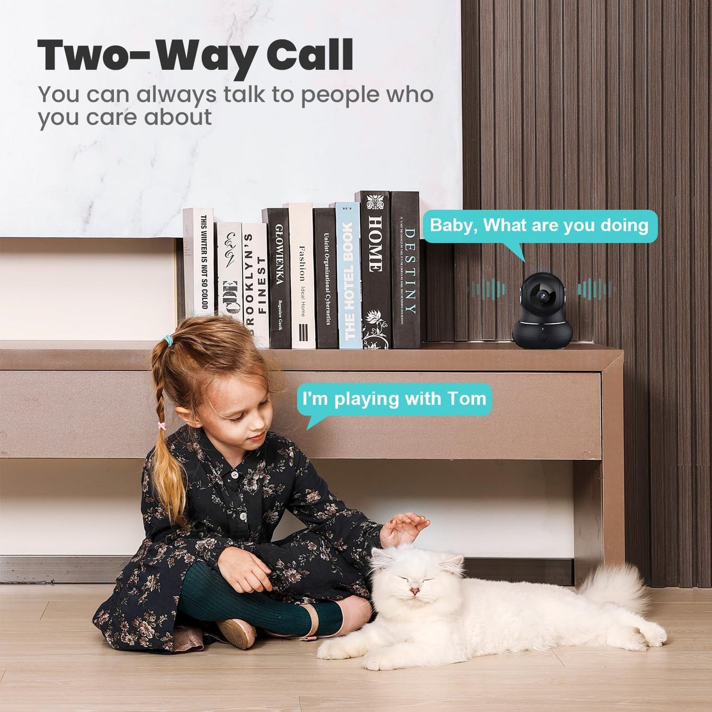 litokam Little Elf Surveillance Camera, 2K Baby Monitor Camera with Motion Detection, WiFi Camera Surveillance Indoors with Night Vision, 360° Dog Camera with APP 2-Way Audio, for SD & Cloud Storage