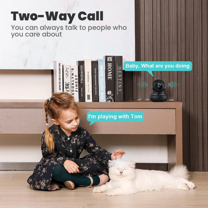 litokam Little Elf Surveillance Camera, 2K Baby Monitor Camera with Motion Detection, WiFi Camera Surveillance Indoors with Night Vision, 360° Dog Camera with APP 2-Way Audio, for SD & Cloud Storage