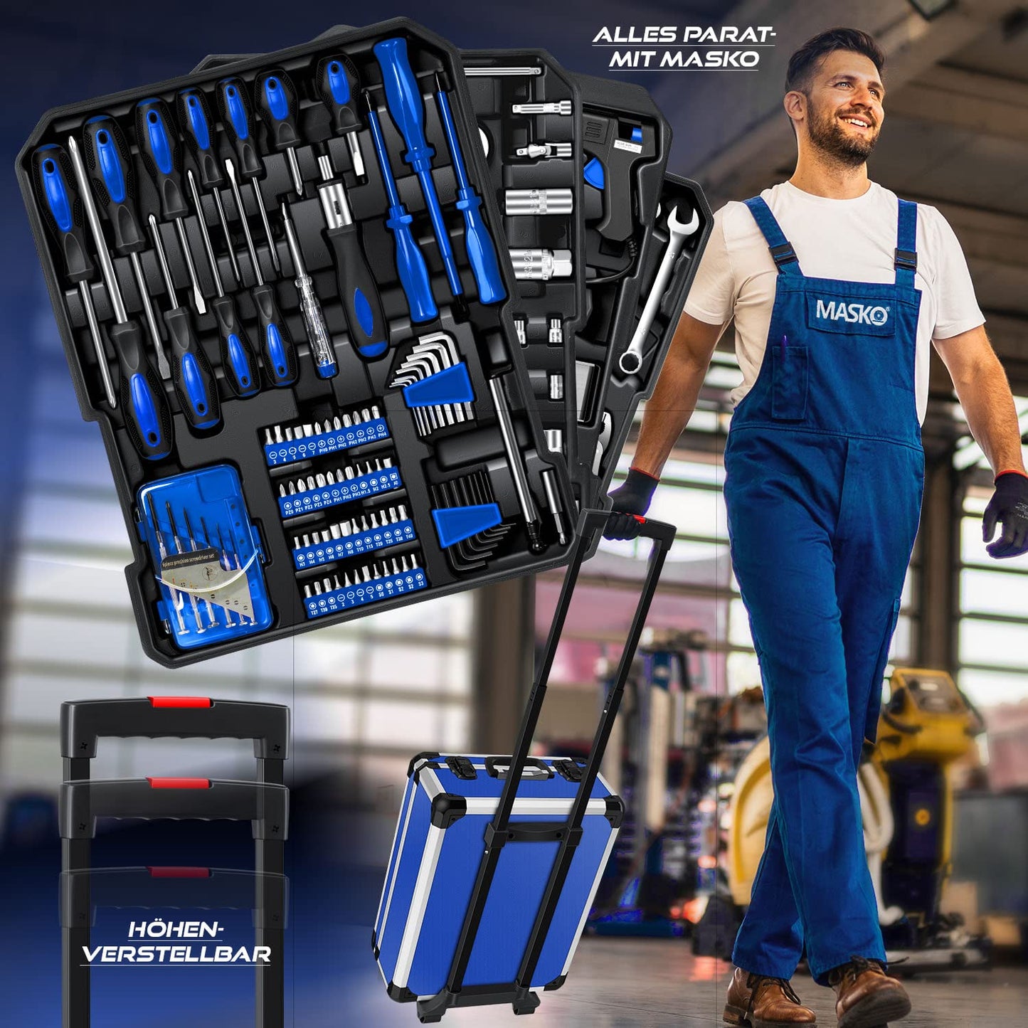 MASKO® 969-piece tool kit toolbox tool chest tool trolley professional 969 parts quality tools - Blue
