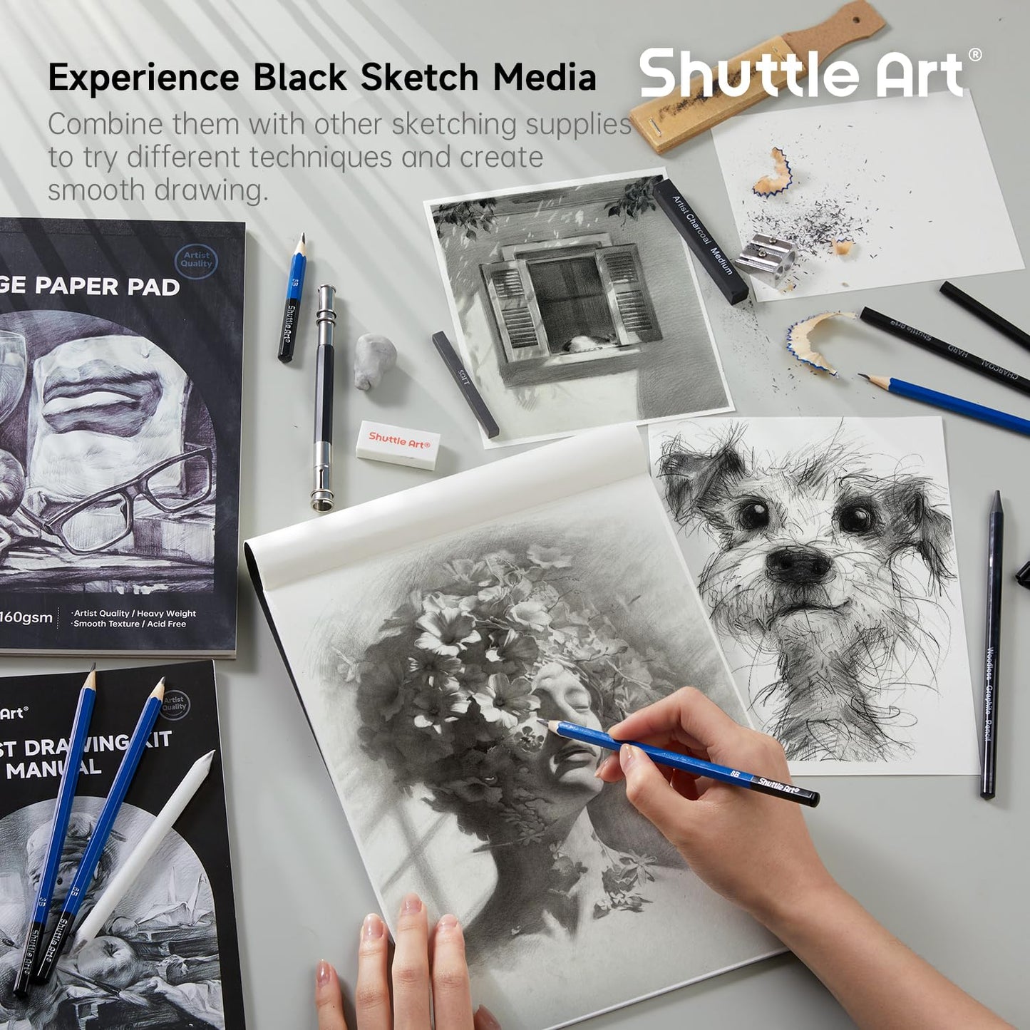 Shuttle Art 124-piece Drawing Set, Artist Kit with colored pencils, drawing pens, watercolor pencils, and graphite pencils in a pencil case, suitable for children and adults for drawing.