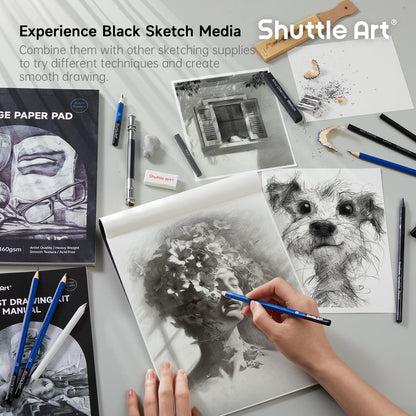 Shuttle Art 124-piece Drawing Set, Artist Kit with colored pencils, drawing pens, watercolor pencils, and graphite pencils in a pencil case, suitable for children and adults for drawing.
