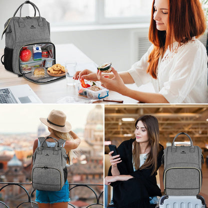 MATEIN Laptop Lunch Backpack, 17 Inch Picnic Backpack for Men and Women with Insulated Cooler Compartment, Waterproof Lunch Cooler Bag with USB Charging Port for Men Business Work Picnic, Gray