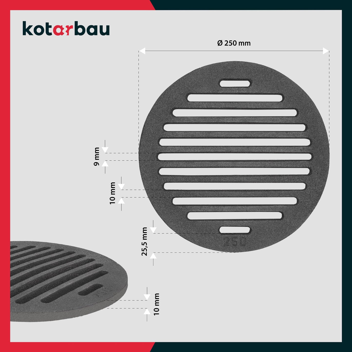 KOTARBAU Fireplace Grate Ø 25 cm Round Grate Ash Grate Stove Grill Grate Hearth Grate Grate Oven Grid Fireplace Spare Parts Accessories Cast Iron Grate Oven Grate Grill Fireplace Round