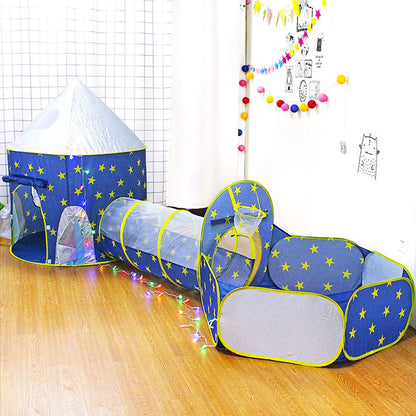 Benebomo play tent with tunnel, 3 in 1 Blue Rocket Tunnel Tent for kids, indoor children's tent, yurt, ball pit, crawl tunnel, crawling tunnel with tent, play tent for boys/girls.