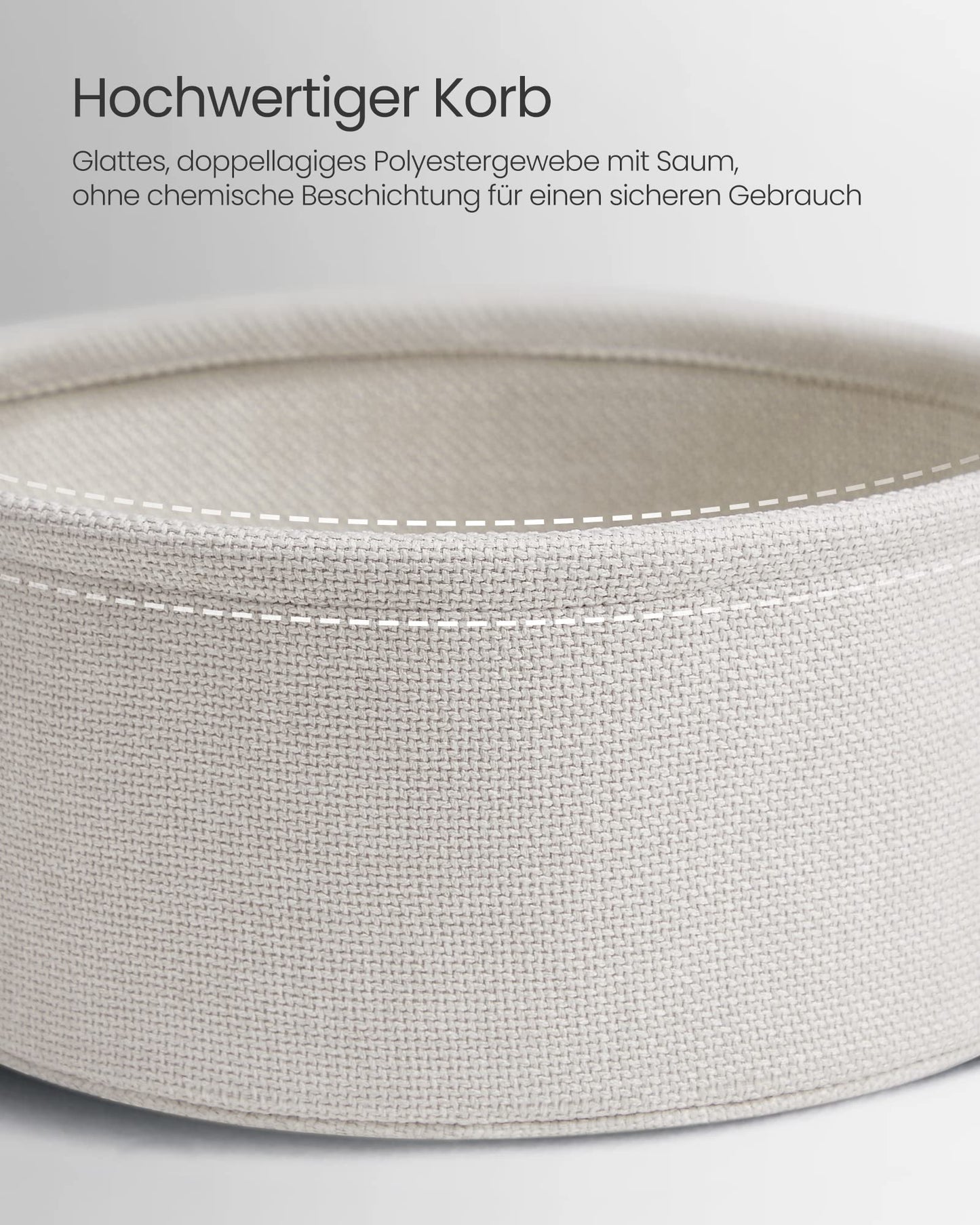 VASAGLE round side table, small table, compact coffee table, fabric basket, storage for living room bedroom, modern nightstand, cement gray-cream white LET223G49