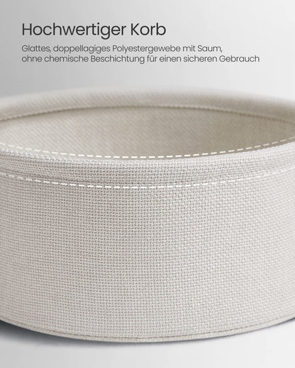 VASAGLE round side table, small table, compact coffee table, fabric basket, storage for living room bedroom, modern nightstand, cement gray-cream white LET223G49