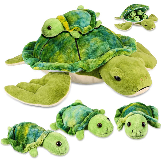 Aoriher Stuffed Animal Turtle 12-inch with 4 Pieces Small Plush Soft Sea Animal Mini Toys Decorative Pillows for Birthday Decoration