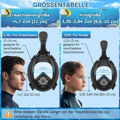 Nigecue Adult Snorkel Mask, Full Face Diving Mask with Camera Mount, CO2 Safe, Anti-Fog, 180° Panoramic View, Full Face Snorkeling Mask, Size: L/XL