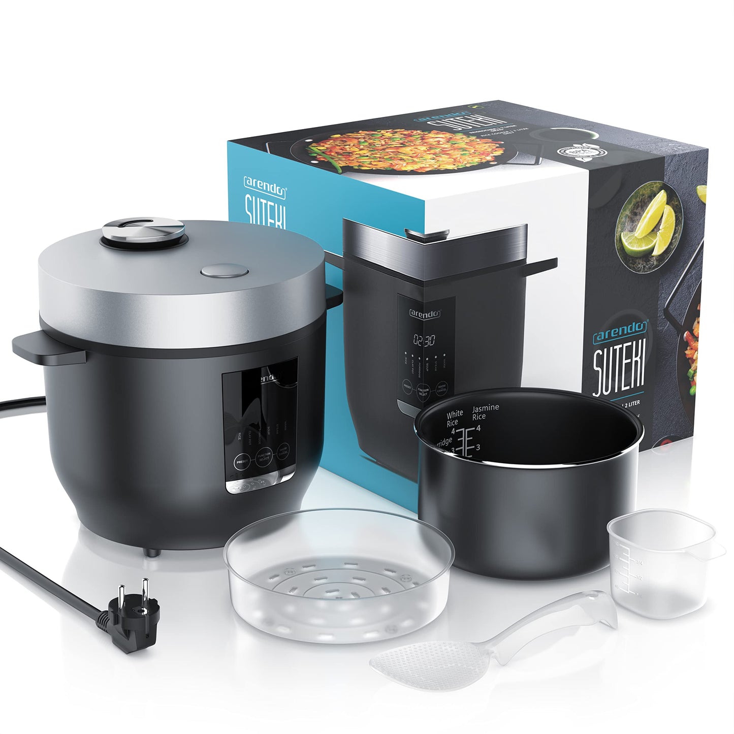 Arendo - Digital Multicooker 2 liters 350 watts Multicooker with steaming insert and measuring cup, rice cooker multicooker - 5 cooking programs - timer - non-stick coated - BPA-free