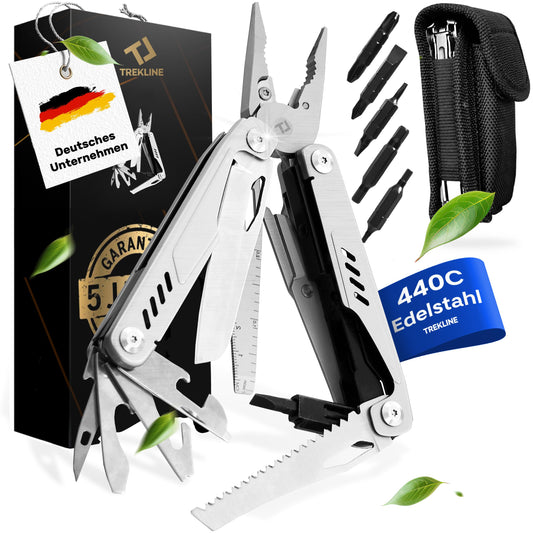 TREKLINE Premium Multitool Tool [stainless steel] Survival Multifunction knife perfect camping accessory, Multifunction tool [28 functions] pocket knife, Protected design