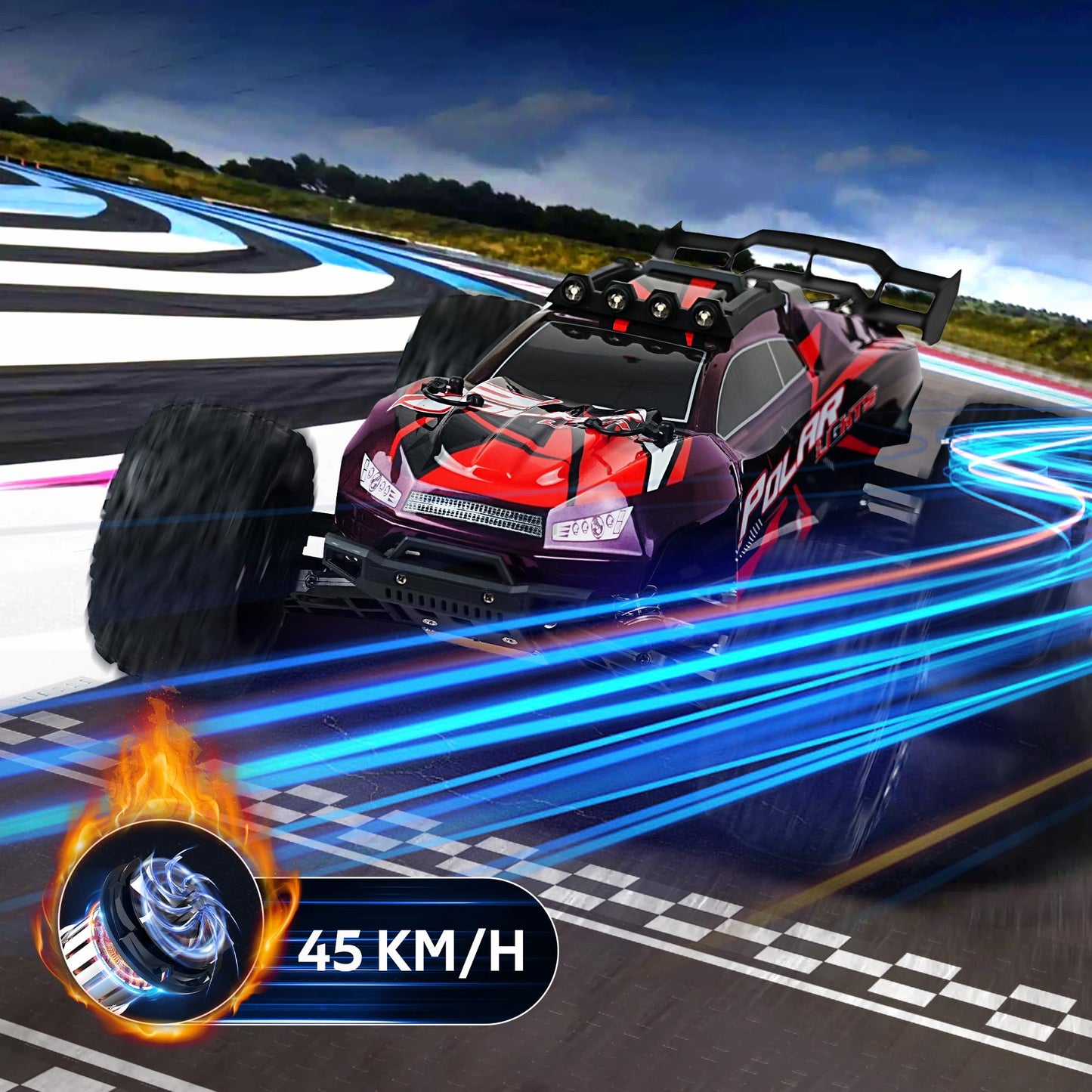 JOYTREKY Remote Control Car, RC Car 1:10 Monster Truck 2 Battery 45KM/H 2.4GHz Gift for Teens Adults Off-road Vehicle
