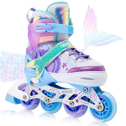 NEMONE inline skates for girls, adjustable in 4 sizes, blue purple inline skates for kids indoor outdoor girls children