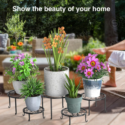 STLOVe® flower stand, 5 piece plant stand metal, black flower pot stand, drink dispenser stand, balcony short stand for garden home decor- various heights
