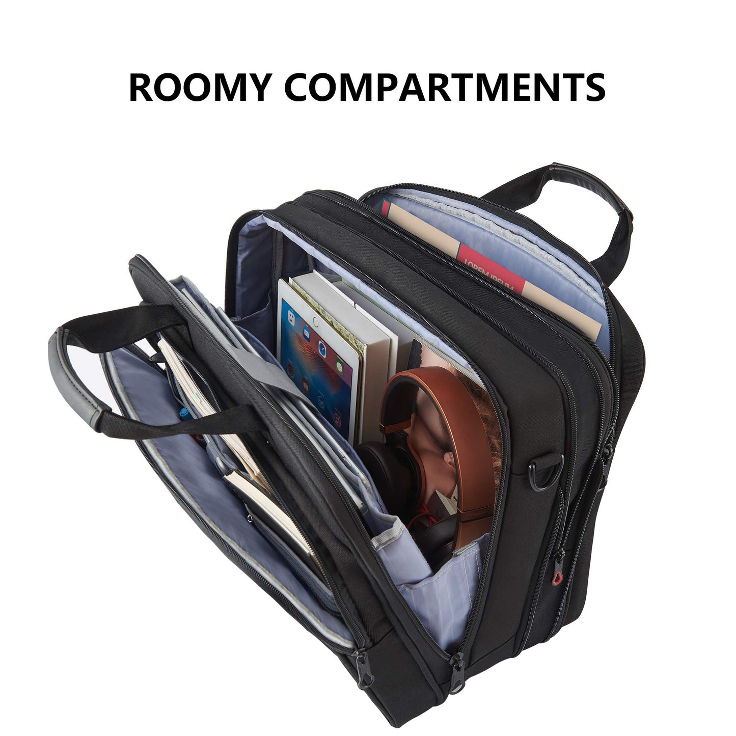 KROSER 18" Laptop Briefcase Fits Up to 17.3" Expandable Waterproof Shoulder Bag Computer Bag with RFID Pockets for Travel/Business/School/Men/Women- Black (MEHRWEG)