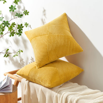 Topfinel Pillow Cover 24x24 Yellow Corduroy 2-Pack Windmill Striped Pillowcases Cushion Cover Decorative Throw Pillow Case Patchwork Design for Living Room Bedroom Couch