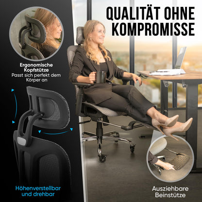 KRONIVO Office Chair Ergonomic with Footrest | Desk Chair with Headrest Armrests Lumbar Support | Desk Chair with Wheels for back-friendly sitting up to 440lbs