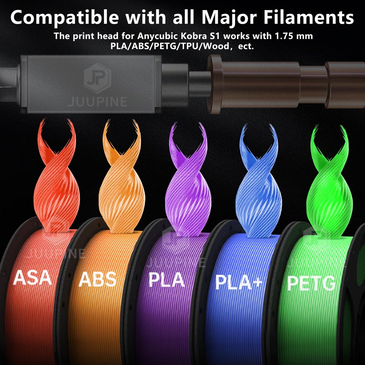 JUUPINE 3D Printer Upgraded Fast Heating Kobra S1 Extruder Ceramic Heating Tube Hot End Kit includes 4 hardened steel nozzles (0.2/0.4/0.6/0.8) and 2 silicone socks.