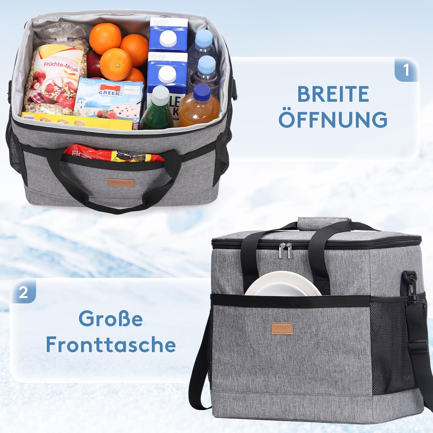 Lifewit 33L Cooler Bag Picnic Bag Lunch Bag Lunch Bag Thermal Bag Insulated Bag for Food Transport, Gray