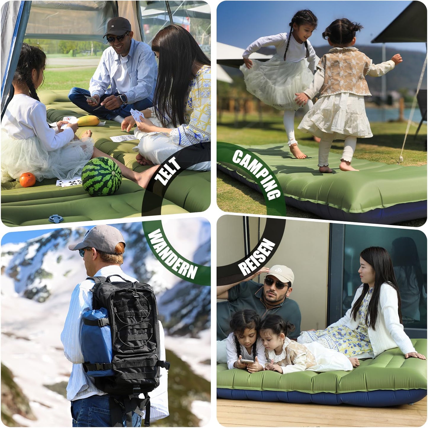 Myxslop Camping self-inflating sleeping mat, 12CM thickened camping air mattress, inflatable mattress with foot pump & pillow, ultralight sleeping pad for hiking, beach, travel, tent.