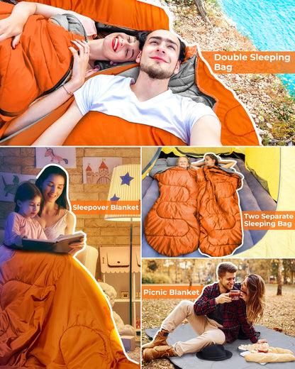 Sleeping Bag Outdoor Double Sleeping Bag - Ohuhu Blanket Sleeping Bag Winter for Adults 2 People and Carrying Bag, Comfortable Temperature for Outdoor Camping