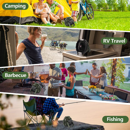 ZWOOS USB Camping Fan, 10400mAh Rechargeable Table Wall/Quiet Fan with 4 Speed Levels Adjustable Table Fan with LED Light for Outdoor Picnics, Fishing