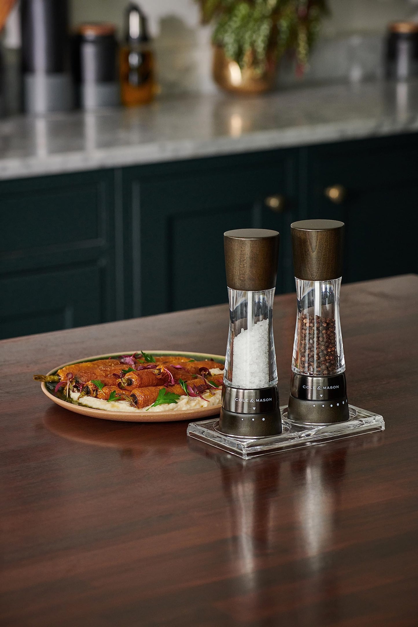 Cole & Mason Derwent Dark Wood Salt and Pepper Mill, Spice Grinder, 2-Piece Set Manual with Adjustable Ceramic Grinding Mechanism, Stainless Steel/Acrylic, 190mm, Precision+, Gift Set