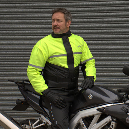 JDC waterproof motorcycle rain jacket High Visibility - Shield - Yellow/Black - XXL