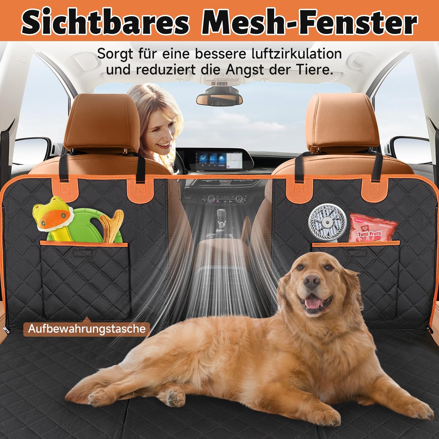 GL GLENSLAVE car seat cover for dogs, dog seat cover for backseat with mesh window, 100% waterproof car seat cover for car-truck-SUV travel camping mattress bed.