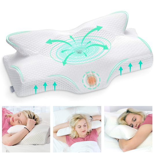 Elviros Memory Foam Orthopedic Pillow, Side Sleeper Pillow Neck Support Pillow Ergonomic Sleep Pillow 64 x 12.5/10.5 x 38cm