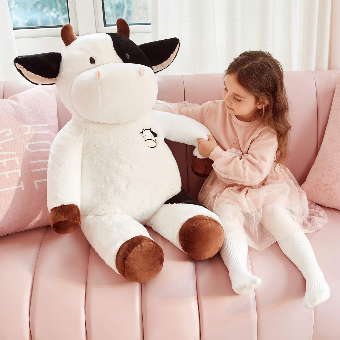 IKASA Large Cow Stuffed Animal Giant Cow Plush Toy Cow Cuddly Toy Big Plush Cow Stuffed Toys Plush Toy Soft Toy Plush Cow Cute Gift for Kids (White, 78 cm)