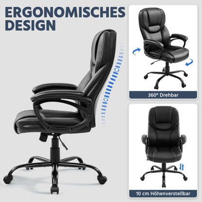 Yaheetech ergonomic executive chair, high back desk chair, computer chair, swivel office chair with padding, adjustable height, black PU leather.
