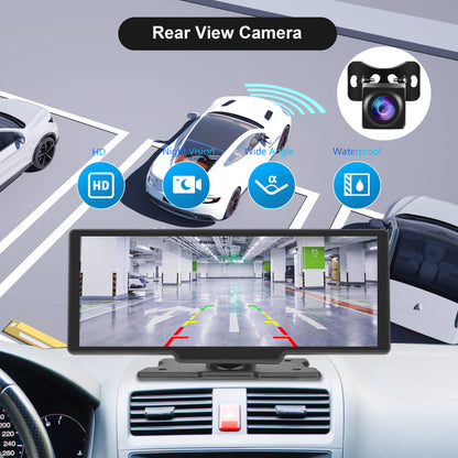 Wireless Apple Carplay Android Auto Portable Car Radio with Rearview Camera 64G TF Card, 10.26-inch Touchscreen Portable Car Radio with Airplay/Android Cast/Dual Bluetooth/FM Transmitter/Voice Control/AUX.