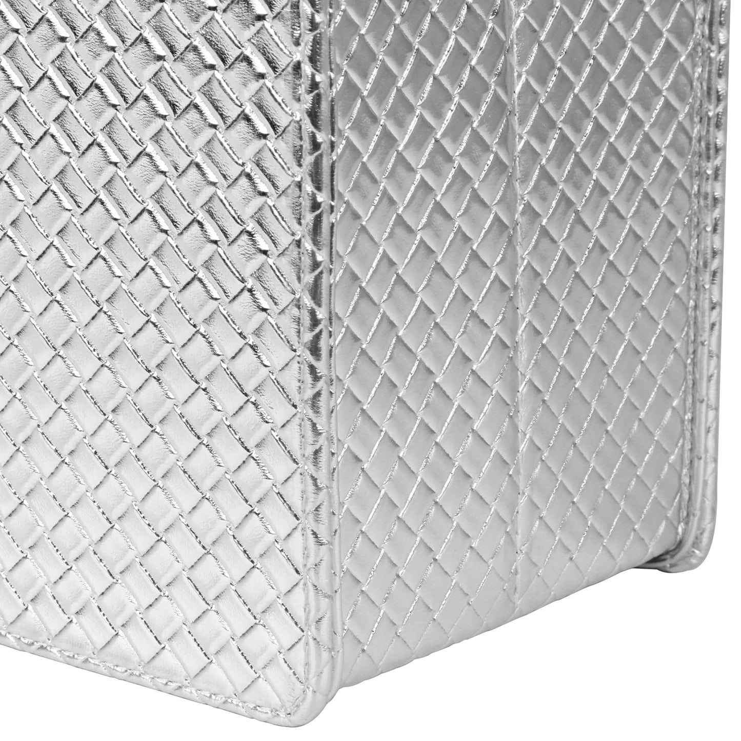 HofferRuffer magazine holder with handle, foldable PU leather magazine stand, document holder, magazine basket, newspaper storage for office, coffee table, living room, reception (Silver)