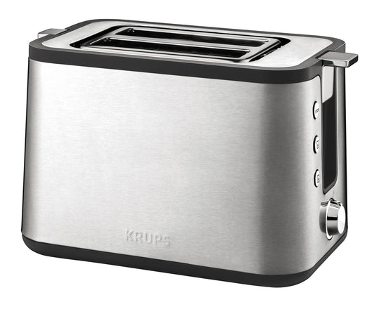 Krups KH442D Control Line Premium Toaster, stainless steel, 2 short slots for 2 slices, bun warmer, 6 browning levels, 850 W, 23.6 x 32.4 x 20.2 cm, silver/black.