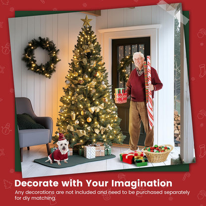 Artificial Christmas tree with LED lighting, 180cm artificial PVC pine tree with metal stand, premium Nordmann fir, flame-retardant automatic Christmas tree, lifelike artificial pine tree