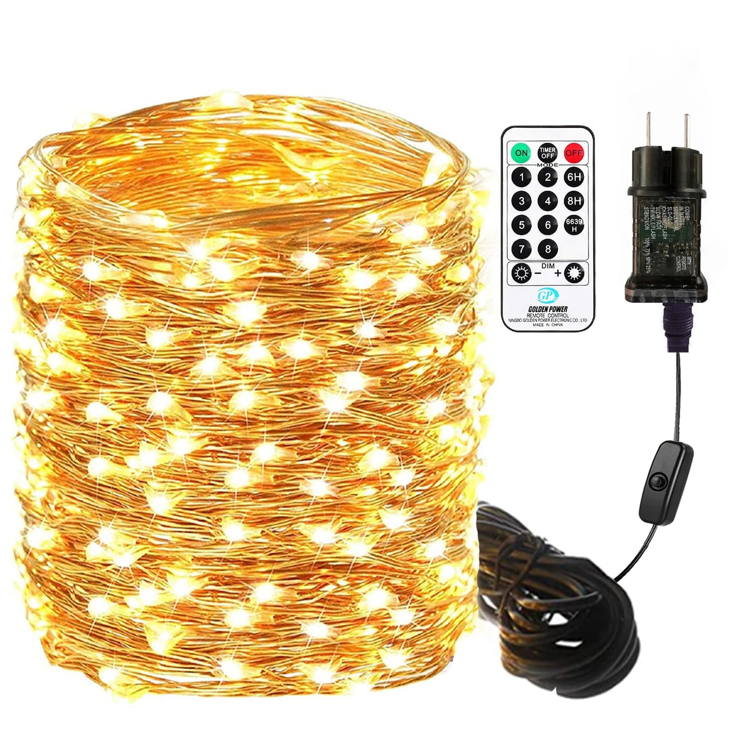 30M copper wire 300LEDs warm white string lights with plug and remote control, waterproof IP65, indoor outdoor decoration for Christmas, wedding, garden party.