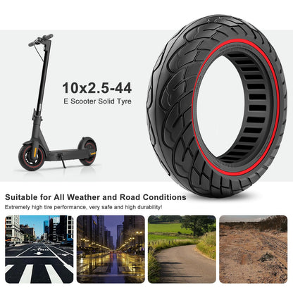 Amitor solid tires 10x2.5-6.5 for Ninebot MAX G30 G30P G30LP, 10 inch solid rubber scooter puncture-proof, E scooter Honeycomb 60/70-6.5 tires solid rubber anti-slip & wear-resistant (Slot 44), 2PCS