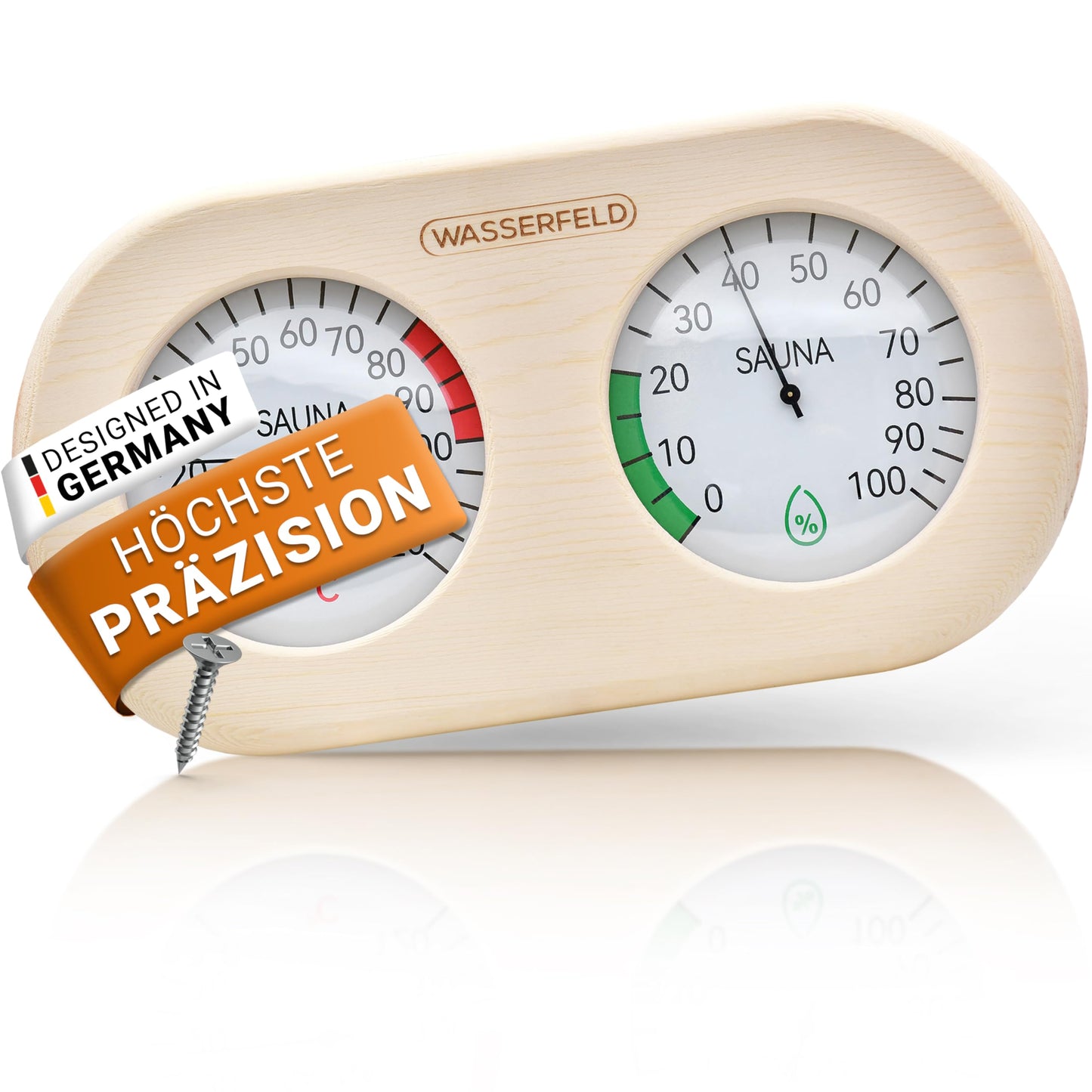 WASSERFELD® Sauna Thermometer Hygrometer [2in1 Function] Precise sauna thermometer for accurate temperature & humidity measurement - Sauna hygrometer with tempered glass - Sauna accessory...
