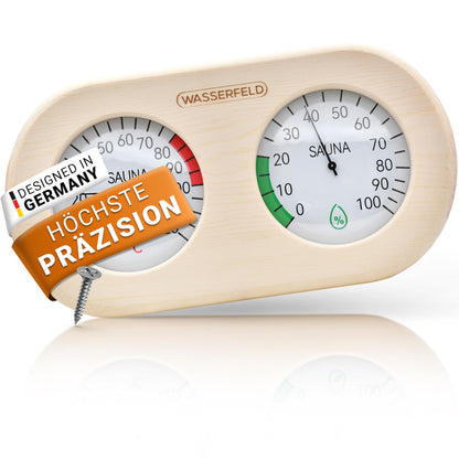 WASSERFELD® Sauna Thermometer Hygrometer [2in1 Function] Precise sauna thermometer for accurate temperature & humidity measurement - Sauna hygrometer with tempered glass - Sauna accessory...