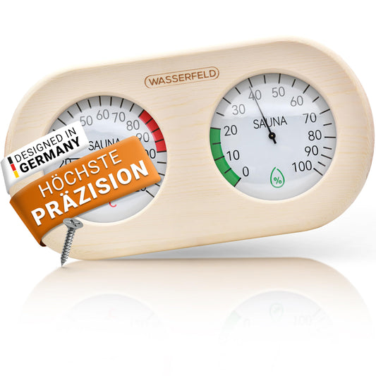 WASSERFELD® Sauna Thermometer Hygrometer [2in1 Function] Precise sauna thermometer for accurate temperature & humidity measurement - Sauna hygrometer with tempered glass - Sauna accessory...