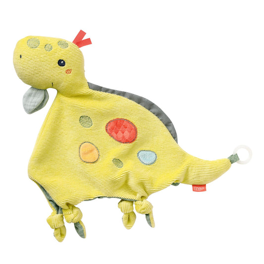 Fehn Cuddly blankie Baby Toy Dino - Snuggle cloth for newborns - Cuddly toy with rattle & squeaker - Sleep aid hand puppet - Cuddly blanket sleep animal for babies and toddlers from 0+ months