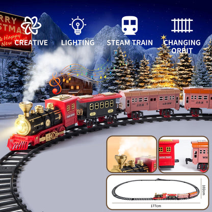 Electric Train Toy, Christmas Train Set, Electric Train Set for Kids, Steam Train Toy with steam, sounds, and lights, Creative toy for kids aged 5 6 7 8 10 12+ years