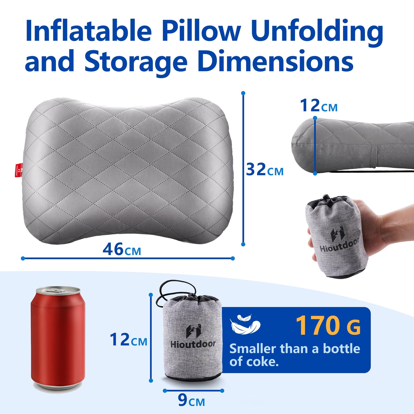 Hioutdoor Inflatable Pillow Headrest for Camping with Removable Pillowcase Air Cushion Beach Pillow Ergonomic Travel Pillow Outdoor Inflatable Travel Neck Pillow Comfortable Sleep Pillow (gray)