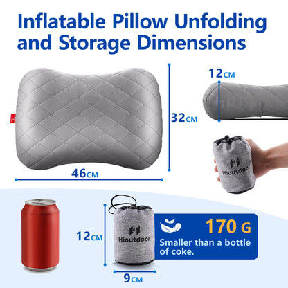 Hioutdoor Inflatable Pillow Headrest for Camping with Removable Pillowcase Air Cushion Beach Pillow Ergonomic Travel Pillow Outdoor Inflatable Travel Neck Pillow Comfortable Sleep Pillow (gray)