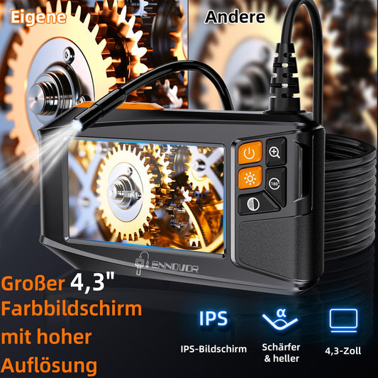 Endoscope camera with light 5m, Ennovor 1080P HD Digital Endoscope with 4.3-inch IPS screen, IP67 Waterproof Pipe Camera with 8 adjustable LEDs, 8mm snake camera inspection camera.